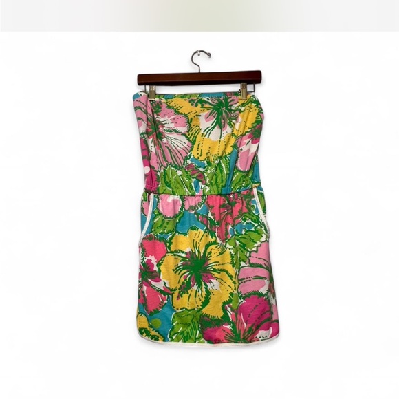 Lilly Pulitzer Tropical Floral Strapless Skort Romper Dress Size Large - Picture 1 of 8